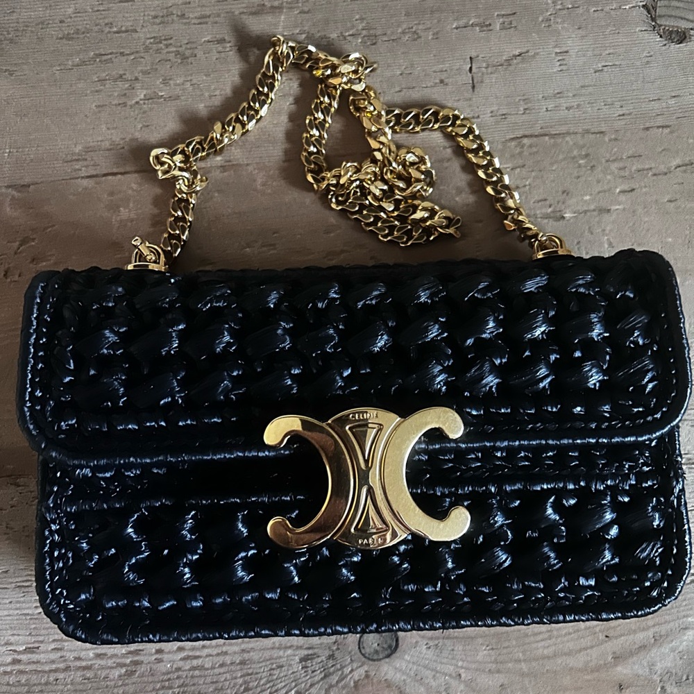 Celine claude raffia limited edition black box bag clutch with chain EUC - Picture 8 of 15